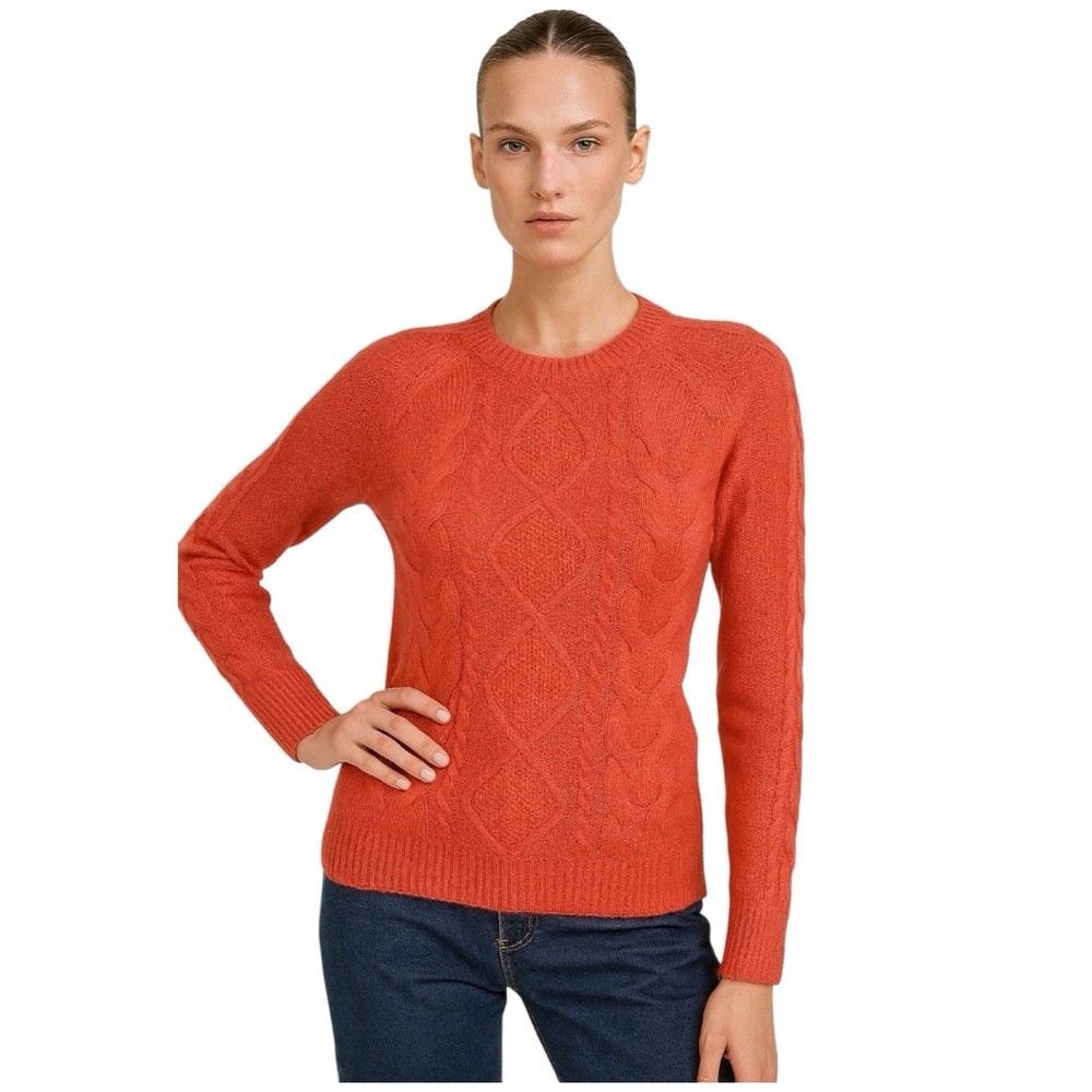 H&M bright knit sweater coral pink red work career casual fun long sleeve SZ M